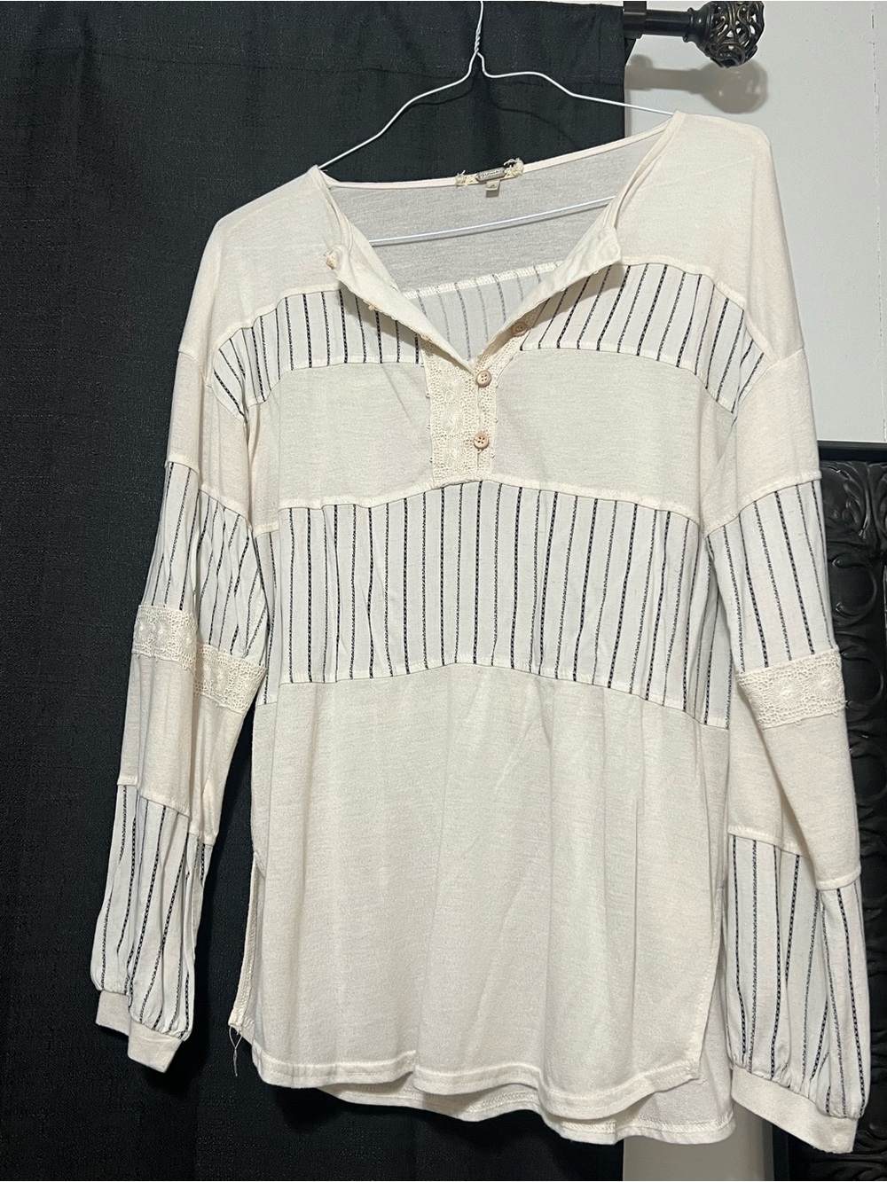 gimmicks by BKE Cream and Navy Striped Long-Sleeve Henley